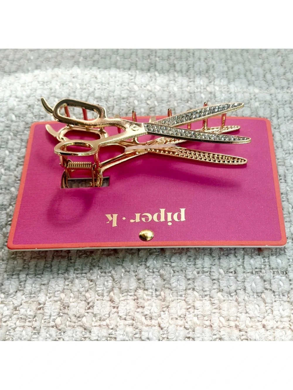 Piper K Scissors Hair Claw Clip Gold Tone Rhinestones Viral Hairdresser Gift NWT